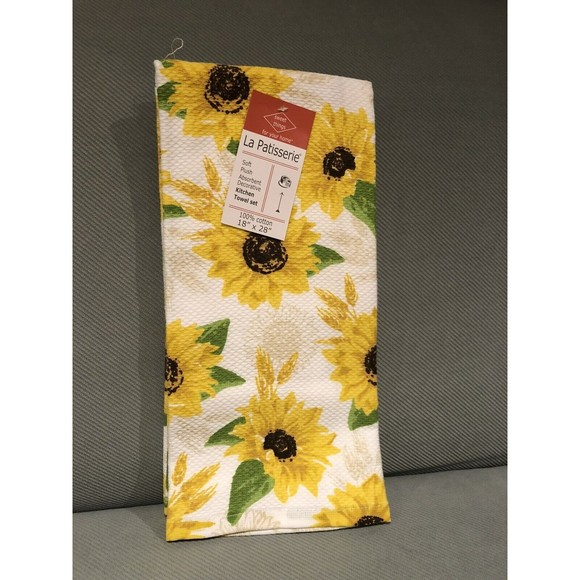 La Patisserie Other - La Patisserie Kitchen Towels Sunflowers Yellow Green White Farmhouse FLAW* New
